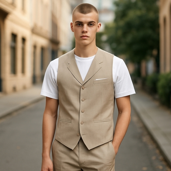 Neutral Tan Vest V Neck Button Front Tan Vest NWT Sz L - Picture 7 of 8